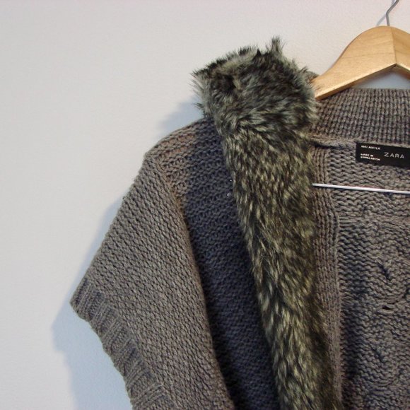 Zara Gray Cardigan with Faux Fur Trim - Picture 5 of 16